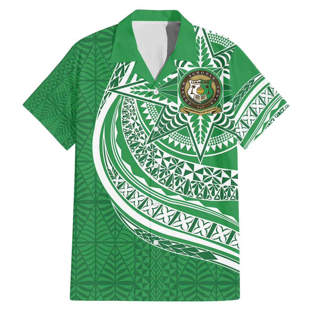 Tonga Liahona High School Personalized Family Matching Mermaid Dress and Hawaiian Shirt Ngatu Tokelaufeletoa Motifs LT7 Dad's Shirt - Short Sleeve Green - Polynesian Pride