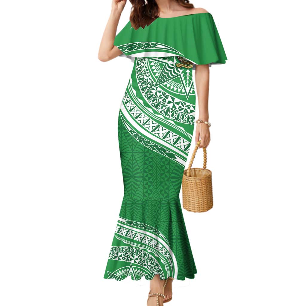 Tonga Liahona High School Personalized Family Matching Mermaid Dress and Hawaiian Shirt Ngatu Tokelaufeletoa Motifs LT7 Mom's Dress Green - Polynesian Pride