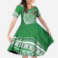 Tonga Liahona High School Personalized Family Matching Off Shoulder Maxi Dress and Hawaiian Shirt Ngatu Tokelaufeletoa Motifs LT7 Daughter's Dress Green - Polynesian Pride