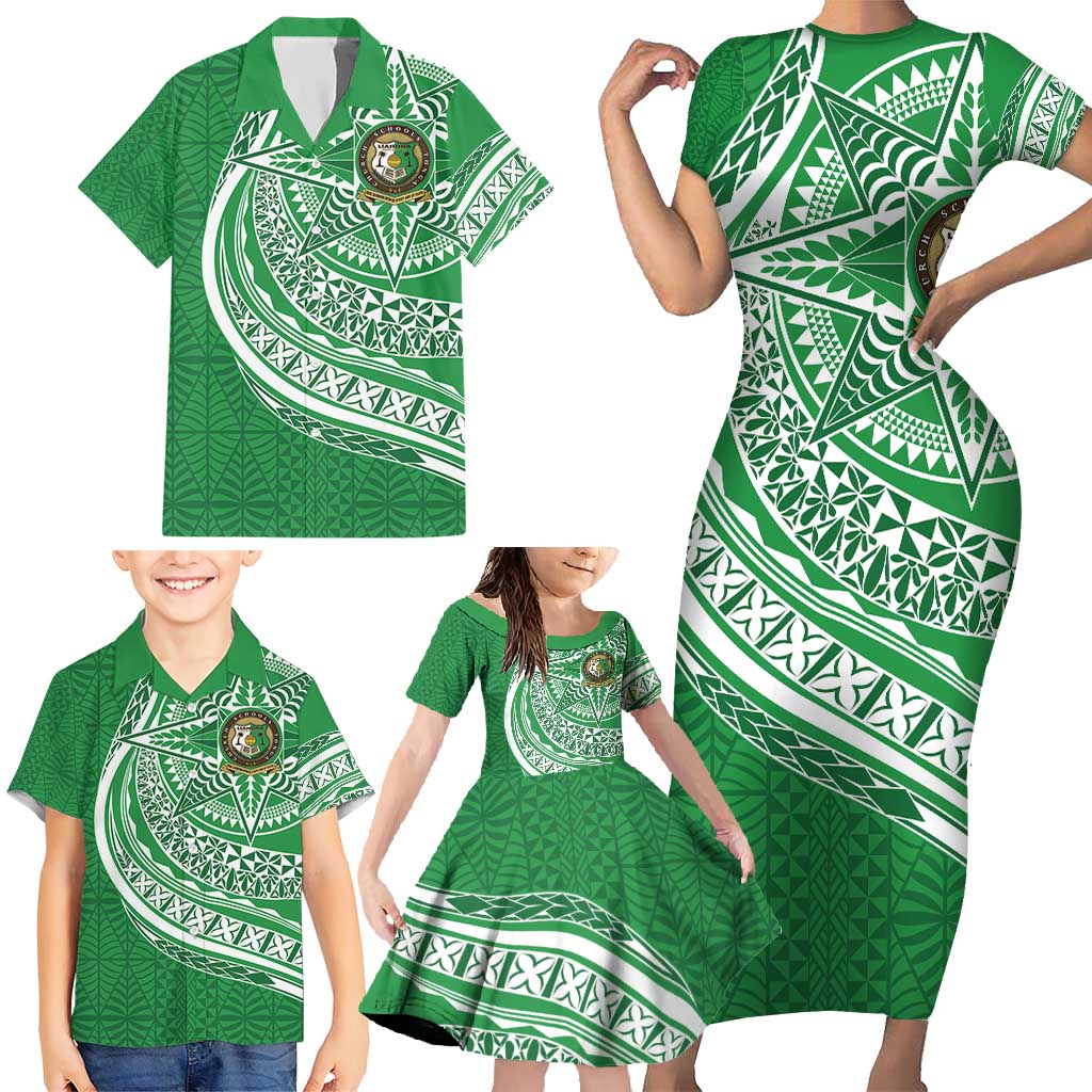 Tonga Liahona High School Personalized Family Matching Short Sleeve Bodycon Dress and Hawaiian Shirt Ngatu Tokelaufeletoa Motifs LT7 - Polynesian Pride