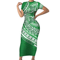 Tonga Liahona High School Personalized Family Matching Short Sleeve Bodycon Dress and Hawaiian Shirt Ngatu Tokelaufeletoa Motifs LT7 Mom's Dress Green - Polynesian Pride