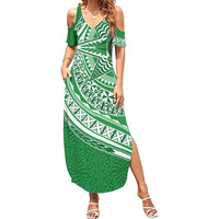 Tonga Liahona High School Personalized Family Matching Summer Maxi Dress and Hawaiian Shirt Ngatu Tokelaufeletoa Motifs LT7 Mom's Dress Green - Polynesian Pride