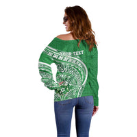 Tonga Liahona High School Personalized Off Shoulder Sweater Ngatu Tokelaufeletoa Motifs