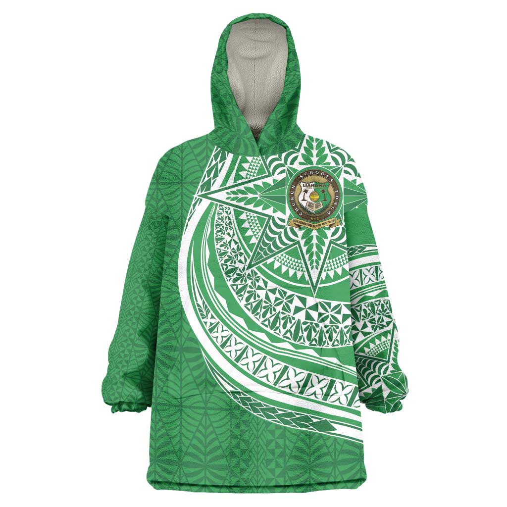 Tonga Liahona High School Personalized Wearable Blanket Hoodie Ngatu Tokelaufeletoa Motifs LT7 One Size Green - Polynesian Pride