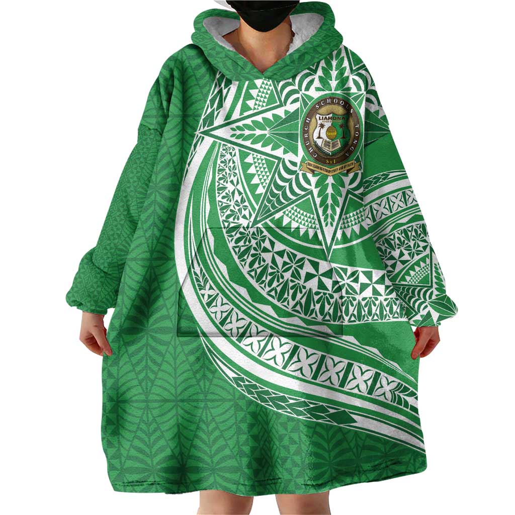 Tonga Liahona High School Personalized Wearable Blanket Hoodie Ngatu Tokelaufeletoa Motifs LT7 - Polynesian Pride