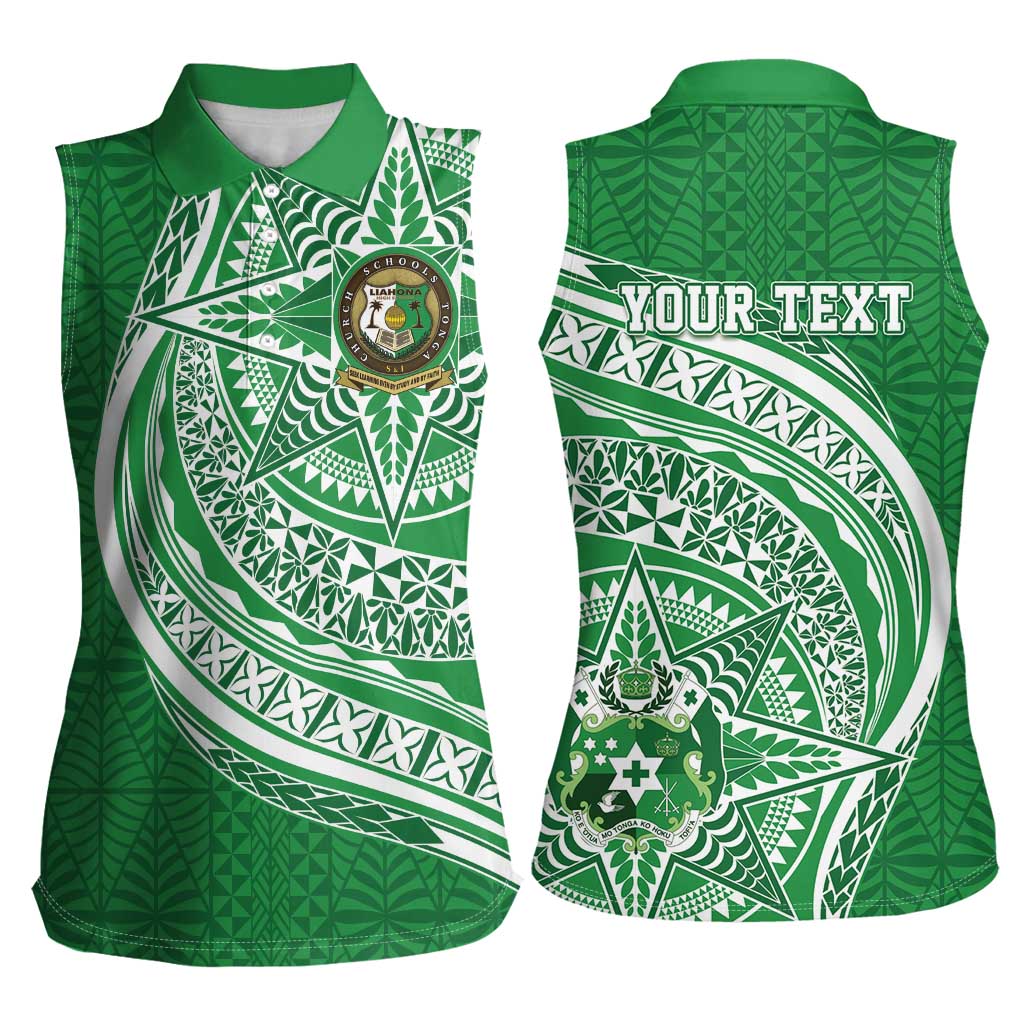 Tonga Liahona High School Personalized Women Sleeveless Polo Shirt Ngatu Tokelaufeletoa Motifs LT7 - Polynesian Pride