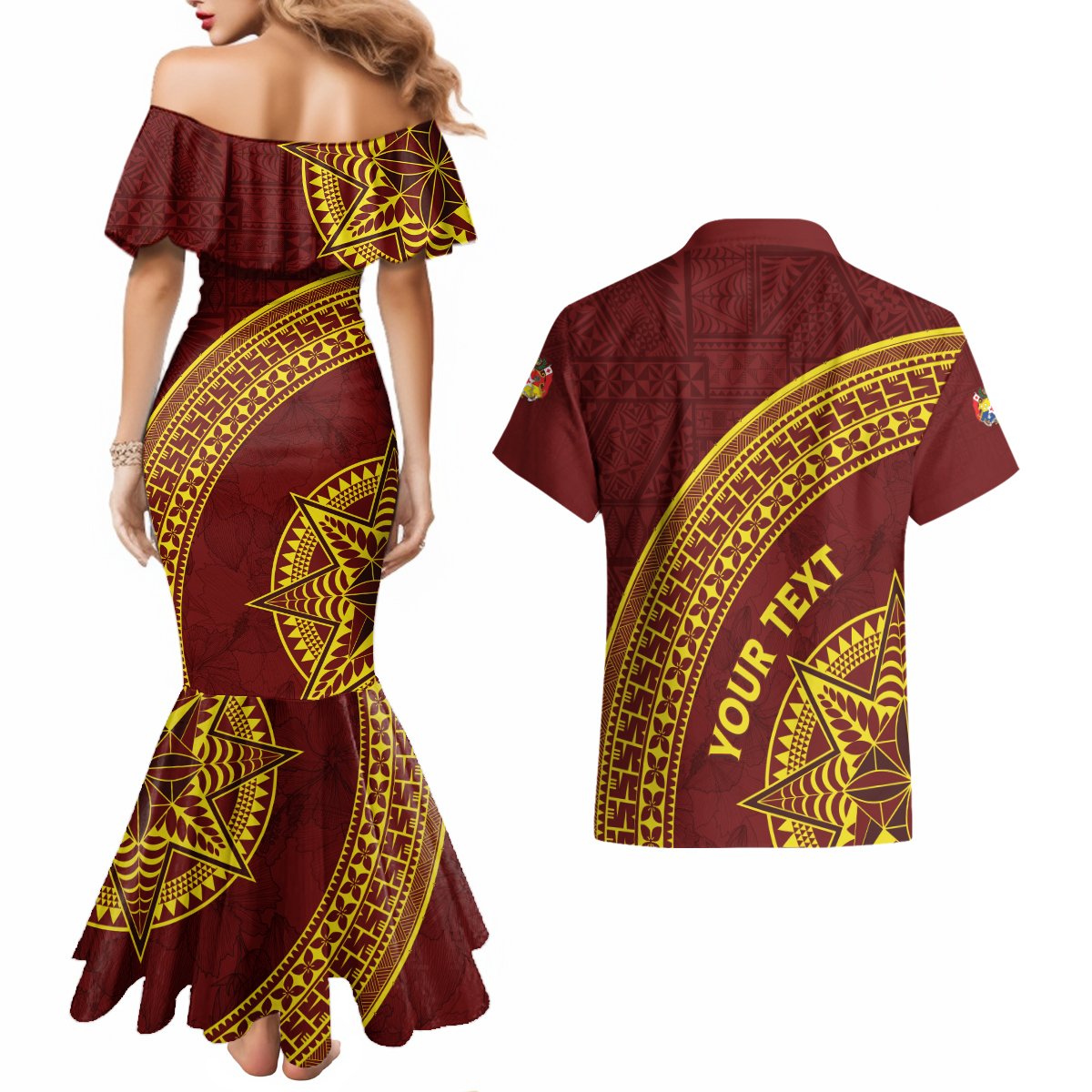 Tonga High School Couples Matching Mermaid Dress and Hawaiian Shirt THS Anniversary Ngatu Motif LT7 - Polynesian Pride
