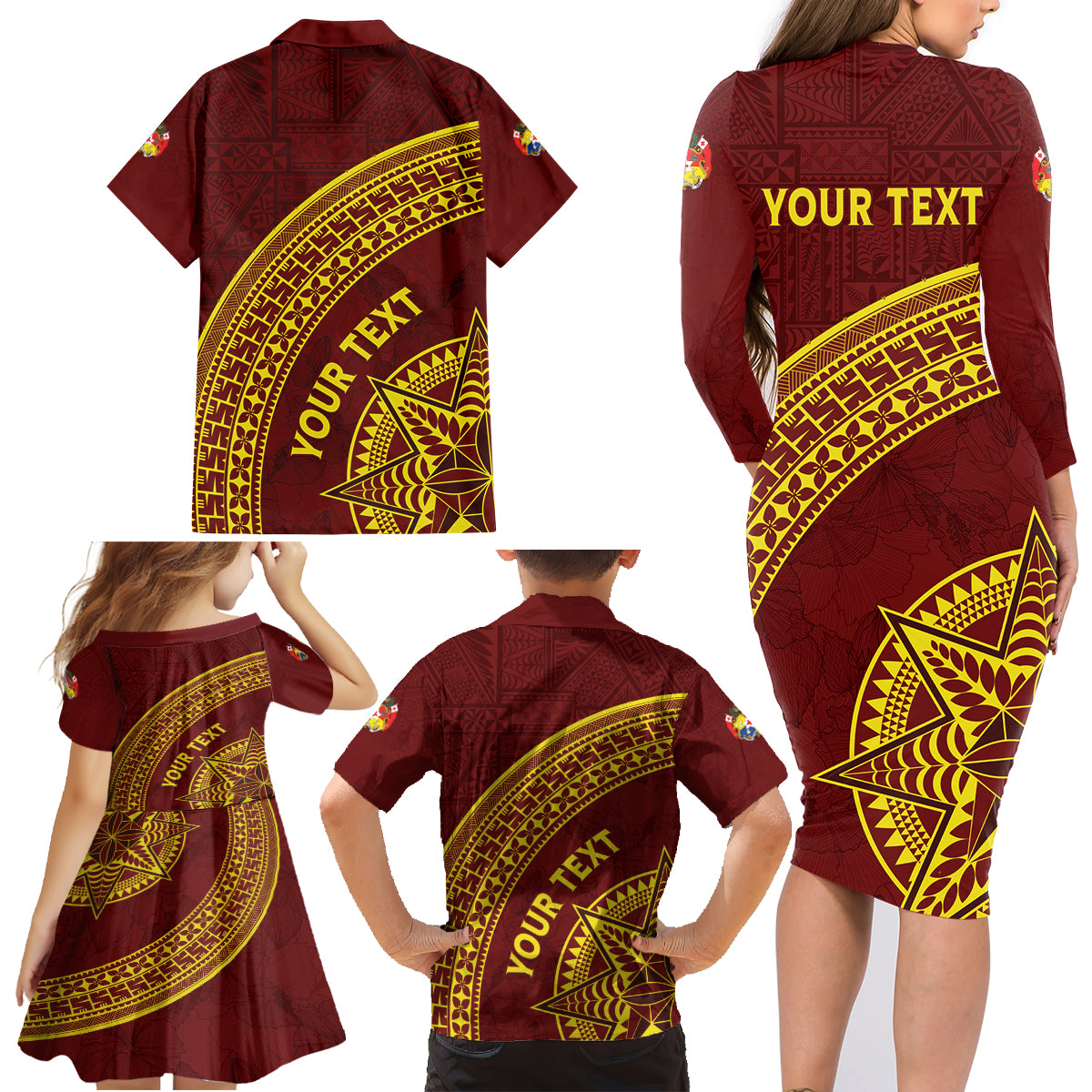 Tonga High School Family Matching Long Sleeve Bodycon Dress and Hawaiian Shirt THS Anniversary Ngatu Motif LT7 - Polynesian Pride