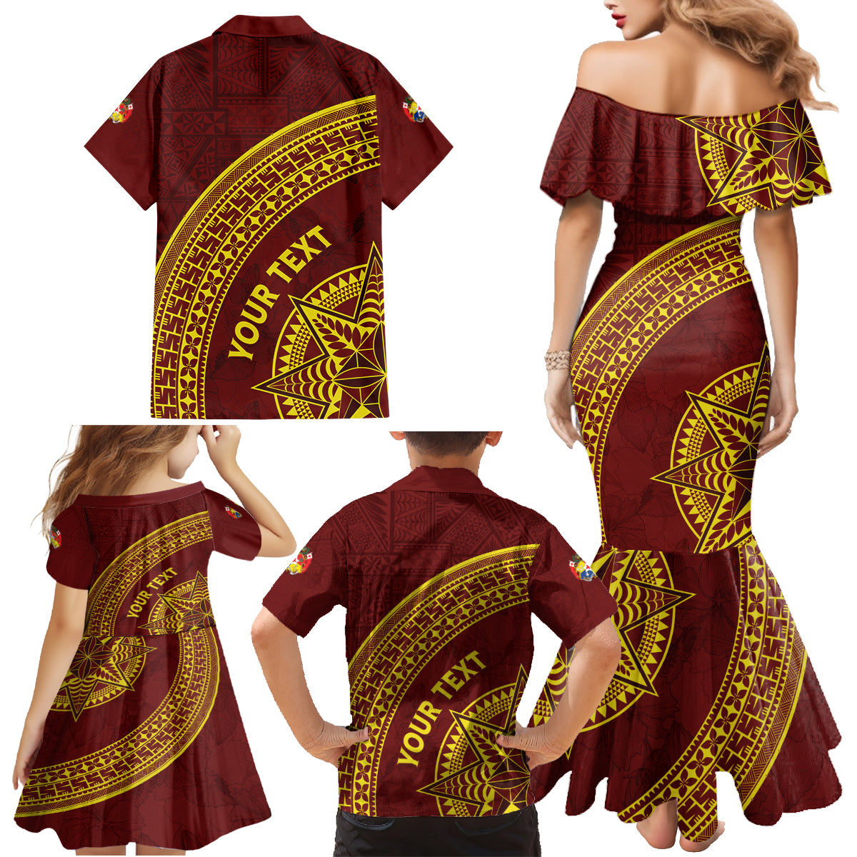 Tonga High School Family Matching Mermaid Dress and Hawaiian Shirt THS Anniversary Ngatu Motif LT7 - Polynesian Pride