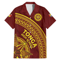 Tonga High School Family Matching Mermaid Dress and Hawaiian Shirt THS Anniversary Ngatu Motif LT7 Dad's Shirt - Short Sleeve Maroon - Polynesian Pride