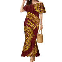 Tonga High School Family Matching Mermaid Dress and Hawaiian Shirt THS Anniversary Ngatu Motif LT7 Mom's Dress Maroon - Polynesian Pride
