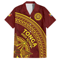 Tonga High School Family Matching Puletasi and Hawaiian Shirt THS Anniversary Ngatu Motif LT7 Dad's Shirt - Short Sleeve Maroon - Polynesian Pride
