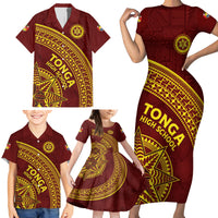Tonga High School Family Matching Short Sleeve Bodycon Dress and Hawaiian Shirt THS Anniversary Ngatu Motif LT7 - Polynesian Pride