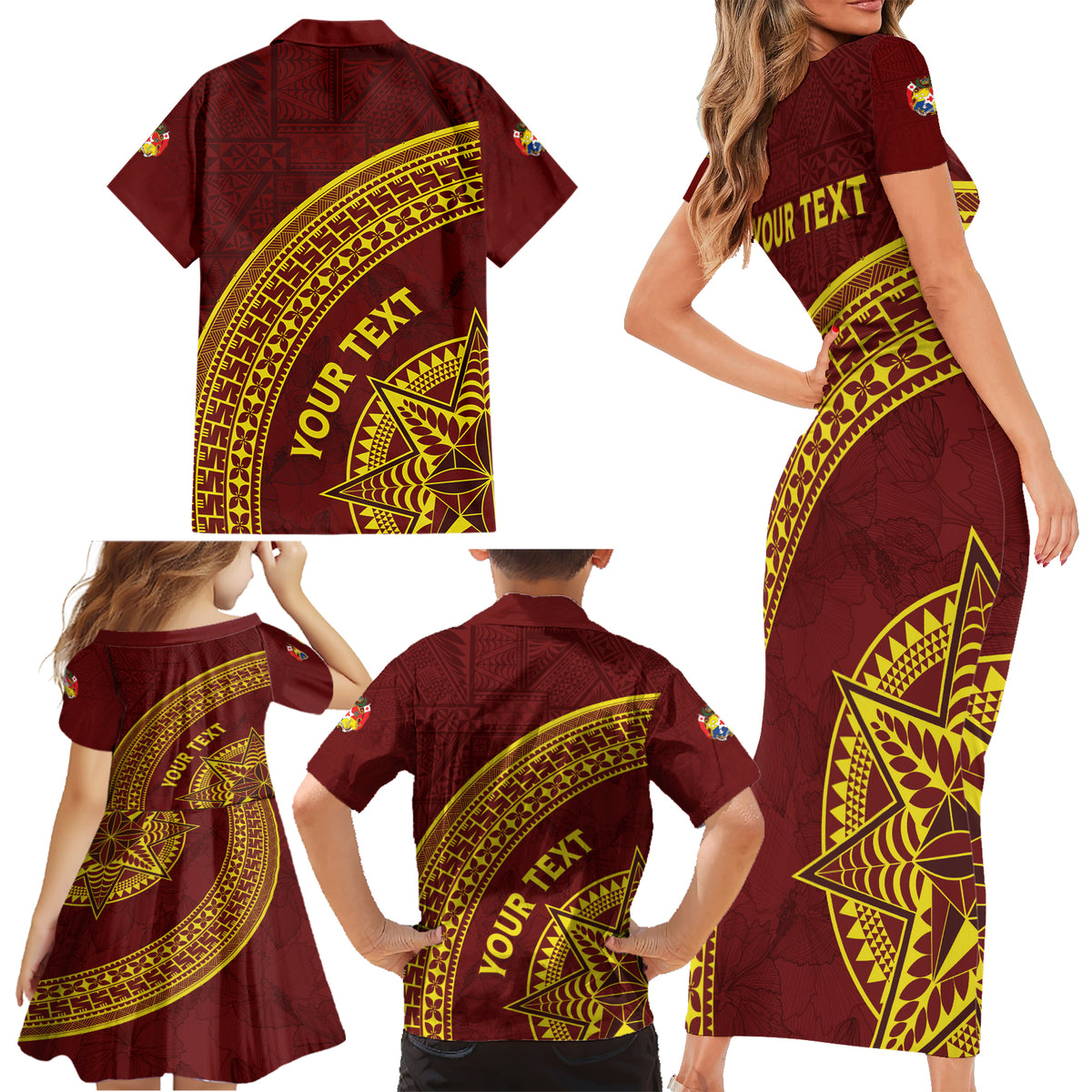 Tonga High School Family Matching Short Sleeve Bodycon Dress and Hawaiian Shirt THS Anniversary Ngatu Motif LT7 - Polynesian Pride