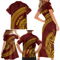 Tonga High School Family Matching Short Sleeve Bodycon Dress and Hawaiian Shirt THS Anniversary Ngatu Motif LT7 - Polynesian Pride