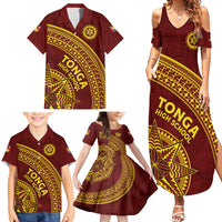 Tonga High School Family Matching Summer Maxi Dress and Hawaiian Shirt THS Anniversary Ngatu Motif LT7 - Polynesian Pride