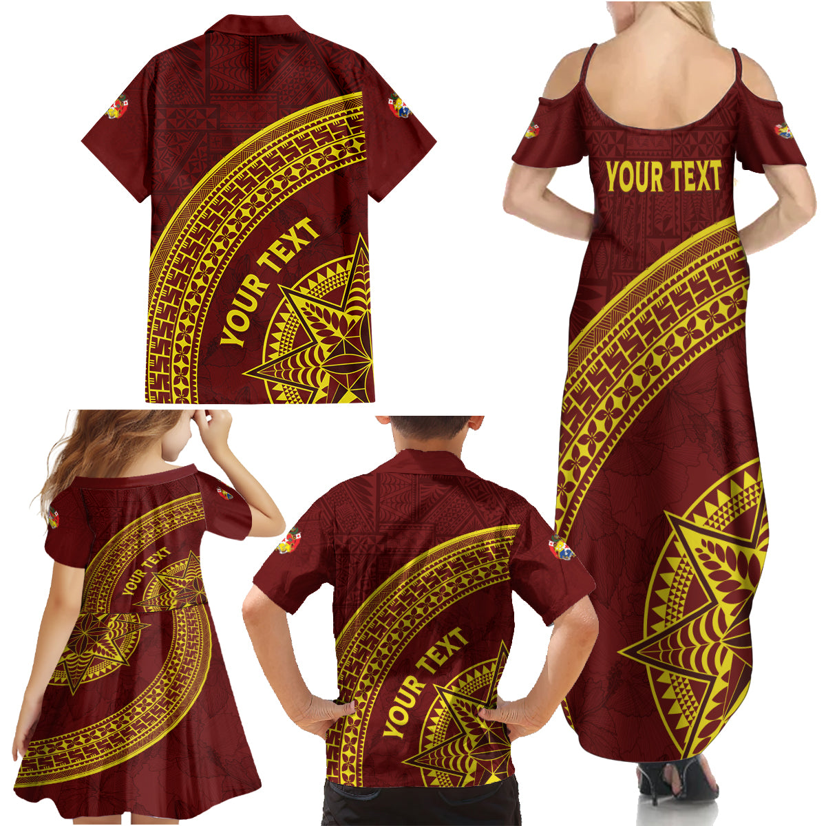 Tonga High School Family Matching Summer Maxi Dress and Hawaiian Shirt THS Anniversary Ngatu Motif LT7 - Polynesian Pride