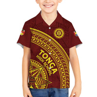 Tonga High School Family Matching Summer Maxi Dress and Hawaiian Shirt THS Anniversary Ngatu Motif LT7 Son's Shirt Maroon - Polynesian Pride