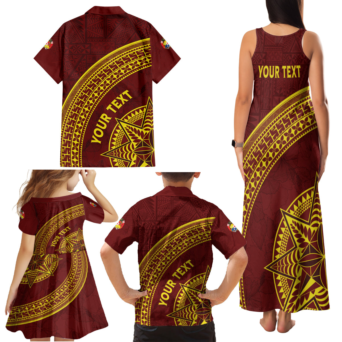 Tonga High School Family Matching Tank Maxi Dress and Hawaiian Shirt THS Anniversary Ngatu Motif LT7 - Polynesian Pride