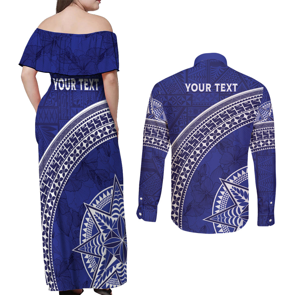 Tupou College Toloa Couples Matching Off Shoulder Maxi Dress and Long Sleeve Button Shirt Ngatu Tapa Mix Style LT7 - Polynesian Pride