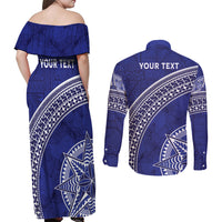 Tupou College Toloa Couples Matching Off Shoulder Maxi Dress and Long Sleeve Button Shirt Ngatu Tapa Mix Style LT7 - Polynesian Pride