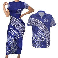 Tupou College Toloa Couples Matching Short Sleeve Bodycon Dress and Hawaiian Shirt Ngatu Tapa Mix Style LT7 Blue - Polynesian Pride
