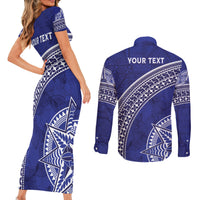 Tupou College Toloa Couples Matching Short Sleeve Bodycon Dress and Long Sleeve Button Shirt Ngatu Tapa Mix Style LT7 - Polynesian Pride
