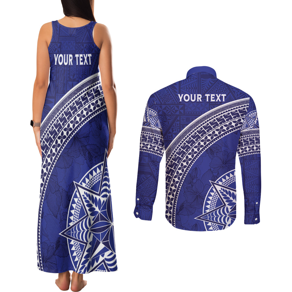 Tupou College Toloa Couples Matching Tank Maxi Dress and Long Sleeve Button Shirt Ngatu Tapa Mix Style LT7 - Polynesian Pride