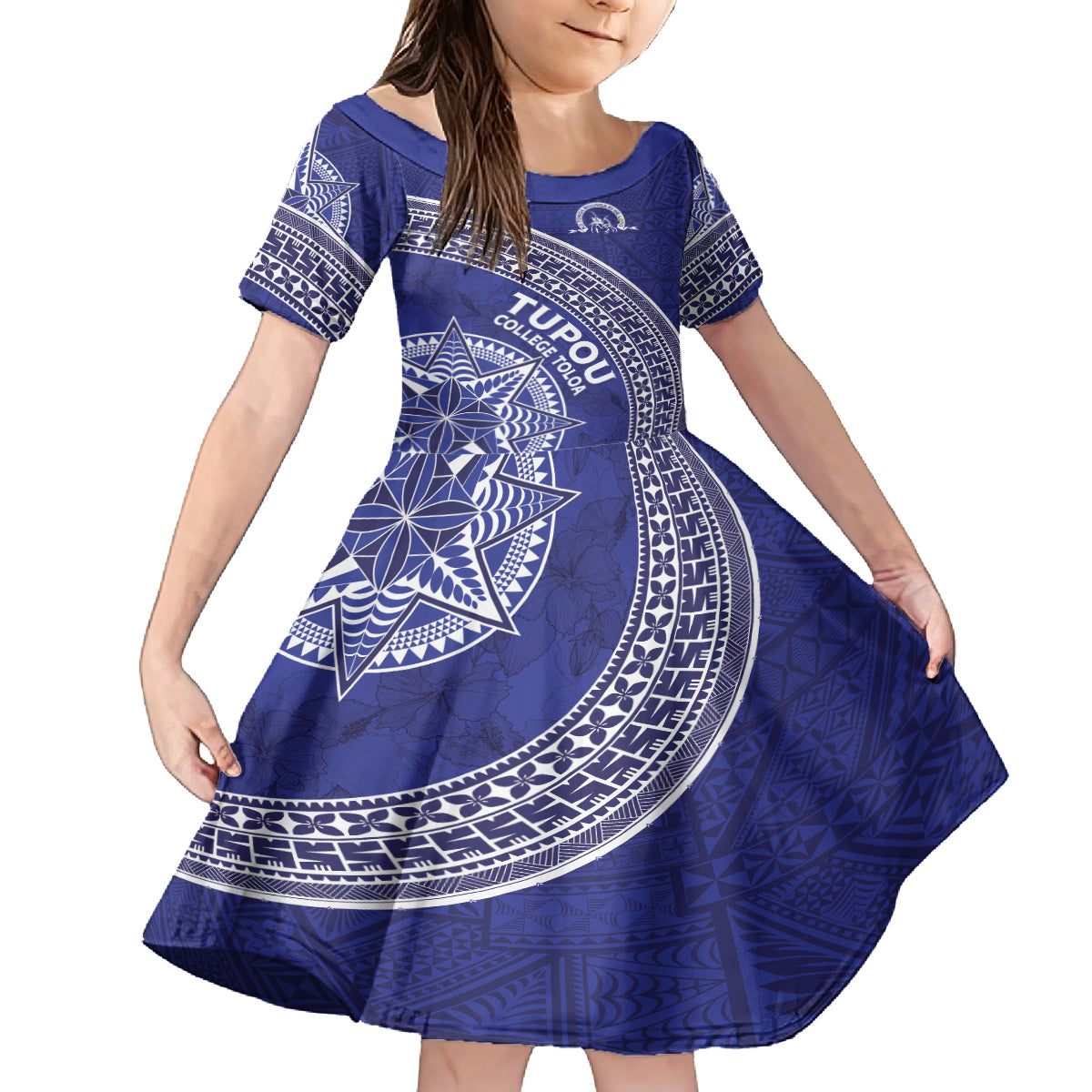 Tupou College Toloa Family Matching Long Sleeve Bodycon Dress and Hawaiian Shirt Ngatu Tapa Mix Style LT7 Daughter's Dress Blue - Polynesian Pride