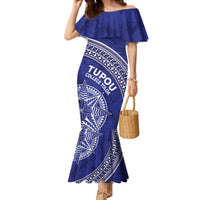 Tupou College Toloa Family Matching Mermaid Dress and Hawaiian Shirt Ngatu Tapa Mix Style LT7 Mom's Dress Blue - Polynesian Pride