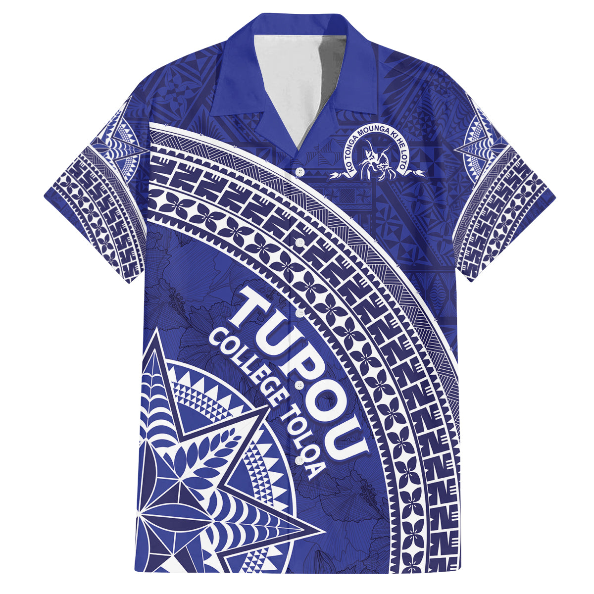 Tupou College Toloa Family Matching Off The Shoulder Long Sleeve Dress and Hawaiian Shirt Ngatu Tapa Mix Style LT7 Dad's Shirt - Short Sleeve Blue - Polynesian Pride