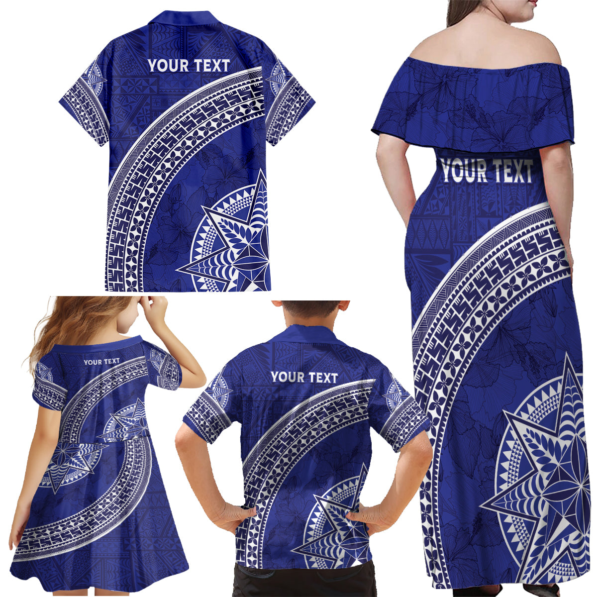 Tupou College Toloa Family Matching Off Shoulder Maxi Dress and Hawaiian Shirt Ngatu Tapa Mix Style LT7 - Polynesian Pride