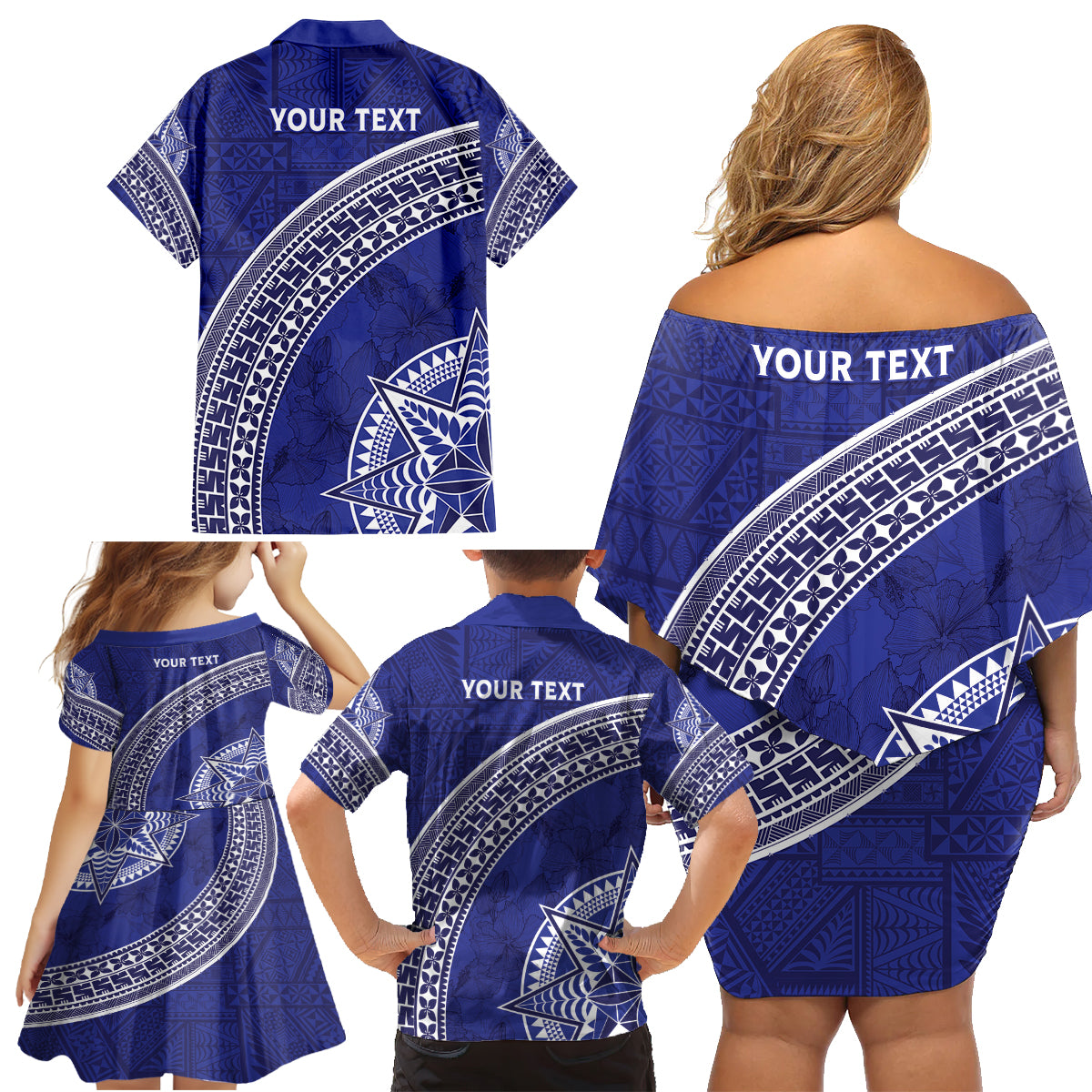 Tupou College Toloa Family Matching Off Shoulder Short Dress and Hawaiian Shirt Ngatu Tapa Mix Style LT7 - Polynesian Pride