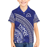 Tupou College Toloa Family Matching Off Shoulder Short Dress and Hawaiian Shirt Ngatu Tapa Mix Style LT7 Son's Shirt Blue - Polynesian Pride