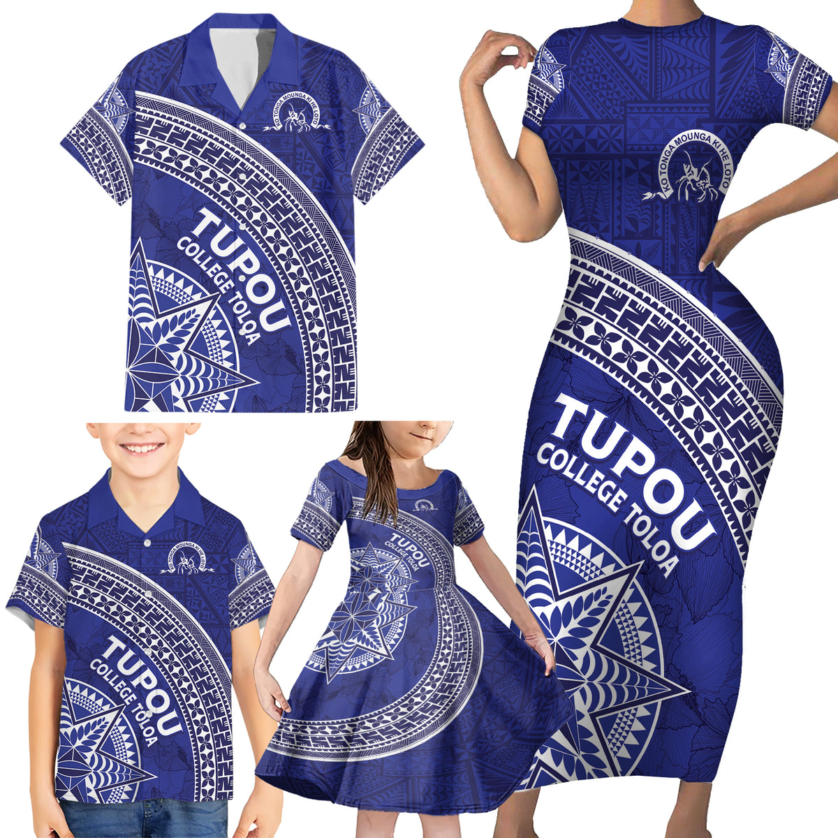Tupou College Toloa Family Matching Short Sleeve Bodycon Dress and Hawaiian Shirt Ngatu Tapa Mix Style LT7 - Polynesian Pride
