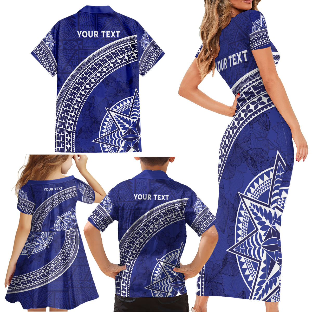 Tupou College Toloa Family Matching Short Sleeve Bodycon Dress and Hawaiian Shirt Ngatu Tapa Mix Style LT7 - Polynesian Pride