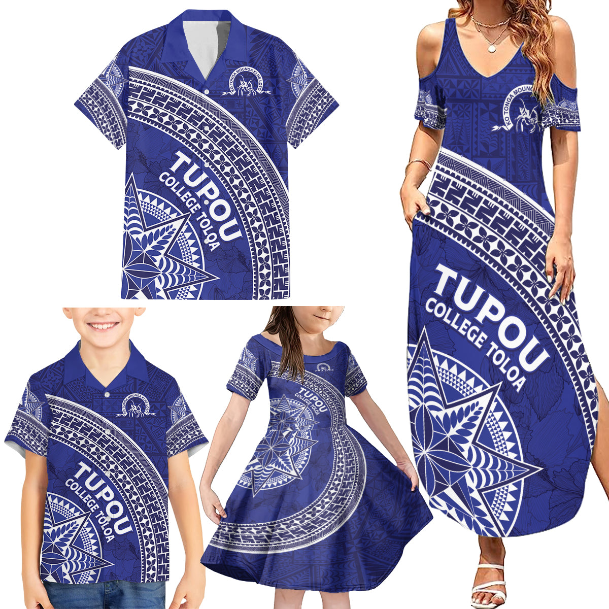 Tupou College Toloa Family Matching Summer Maxi Dress and Hawaiian Shirt Ngatu Tapa Mix Style LT7 - Polynesian Pride