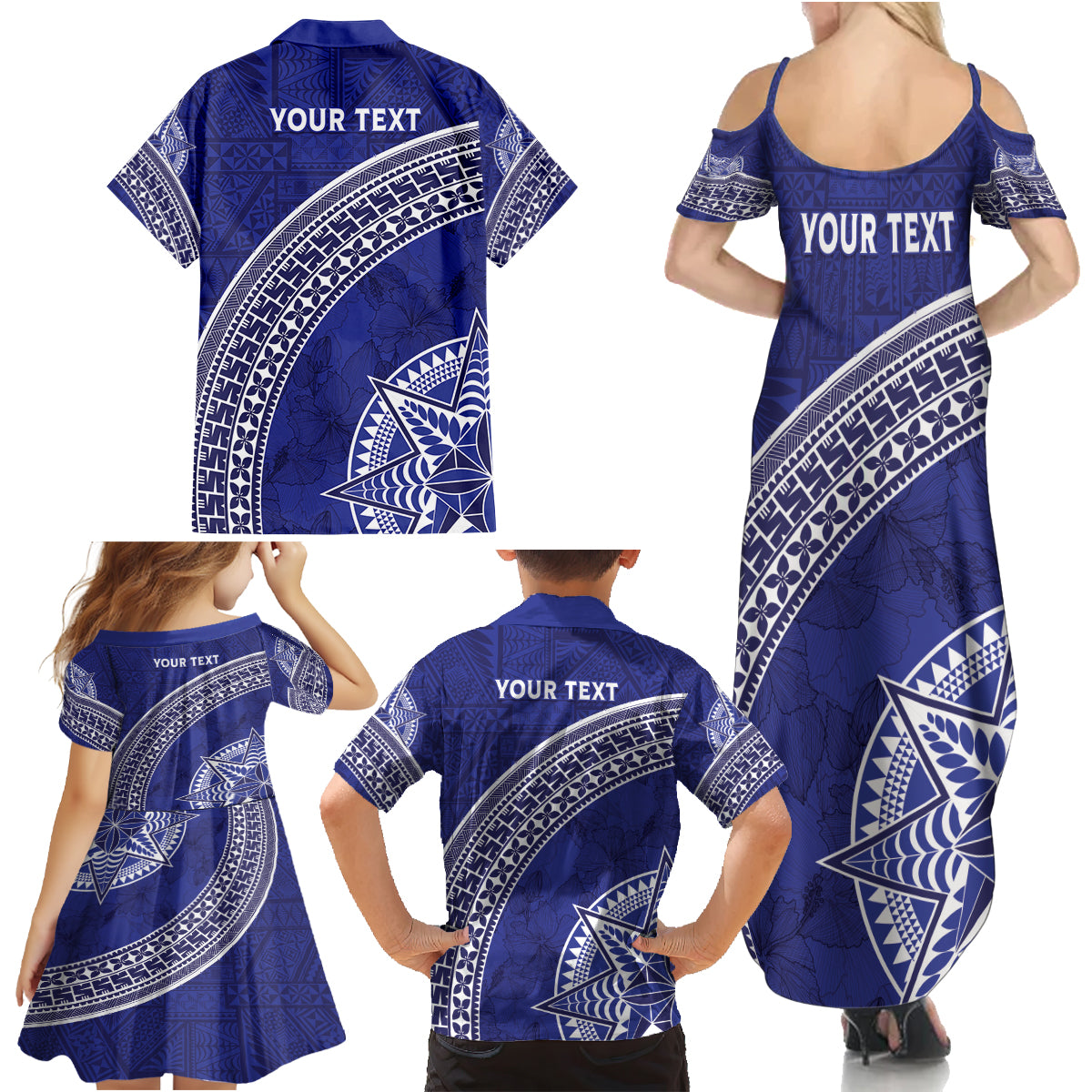 Tupou College Toloa Family Matching Summer Maxi Dress and Hawaiian Shirt Ngatu Tapa Mix Style LT7 - Polynesian Pride