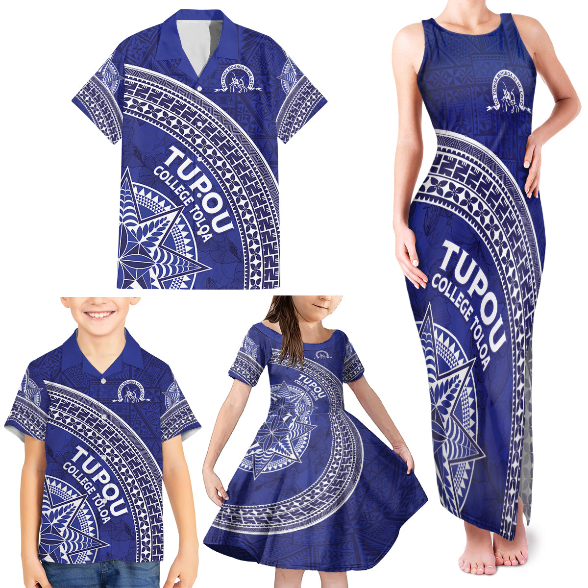 Tupou College Toloa Family Matching Tank Maxi Dress and Hawaiian Shirt Ngatu Tapa Mix Style LT7 - Polynesian Pride