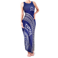 Tupou College Toloa Family Matching Tank Maxi Dress and Hawaiian Shirt Ngatu Tapa Mix Style LT7 Mom's Dress Blue - Polynesian Pride