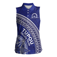 Tupou College Toloa Women Sleeveless Polo Shirt Ngatu Tapa Mix Style LT7 Female Blue - Polynesian Pride
