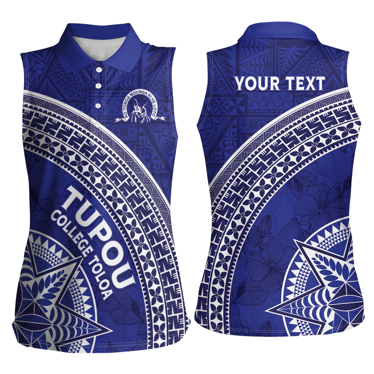 Tupou College Toloa Women Sleeveless Polo Shirt Ngatu Tapa Mix Style LT7 - Polynesian Pride