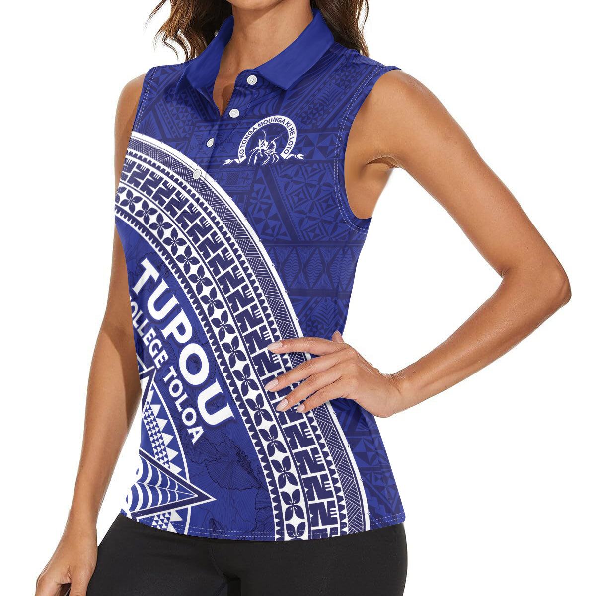Tupou College Toloa Women Sleeveless Polo Shirt Ngatu Tapa Mix Style LT7 - Polynesian Pride