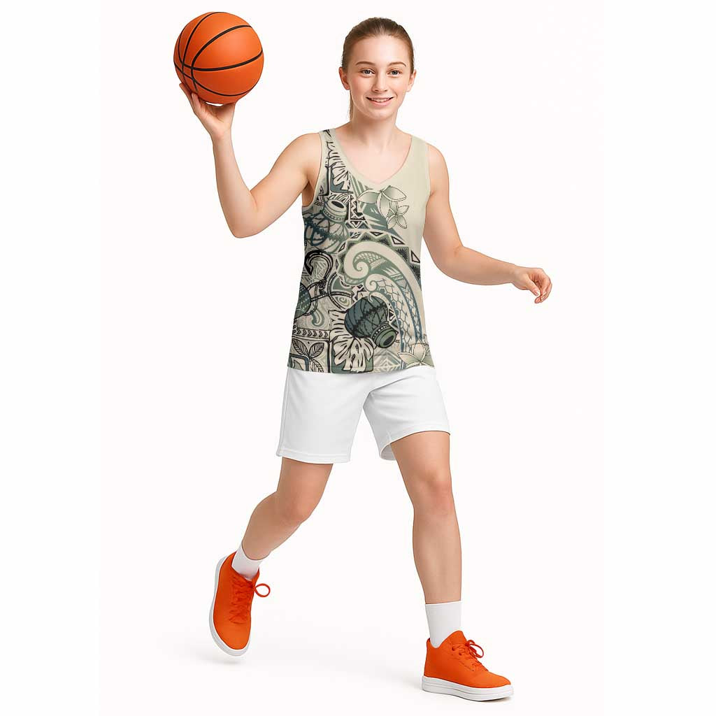 Aloha Hawaii Tapa Basketball Jersey Summer Green Hawaiian Ipu - Polynesian Pride