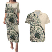 Aloha Hawaii Tapa Couples Matching Puletasi and Hawaiian Shirt Summer Green Hawaiian Ipu LT7 Emerald - Polynesian Pride