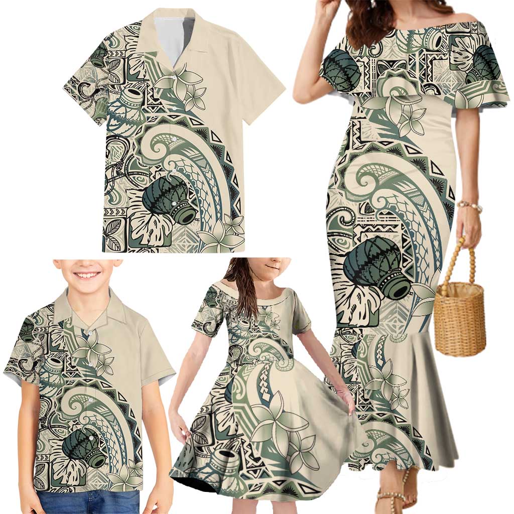 Aloha Hawaii Tapa Family Matching Mermaid Dress and Hawaiian Shirt Summer Green Hawaiian Ipu LT7 - Polynesian Pride