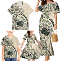 Aloha Hawaii Tapa Family Matching Mermaid Dress and Hawaiian Shirt Summer Green Hawaiian Ipu LT7 - Polynesian Pride