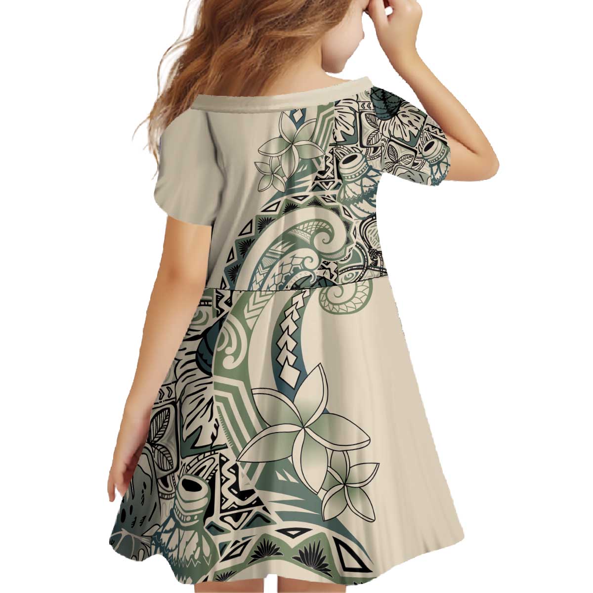 Aloha Hawaii Tapa Family Matching Off The Shoulder Long Sleeve Dress and Hawaiian Shirt Summer Green Hawaiian Ipu LT7 - Polynesian Pride