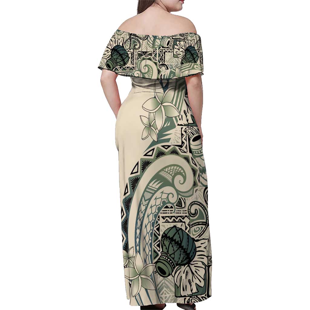 Aloha Hawaii Tapa Family Matching Off Shoulder Maxi Dress and Hawaiian Shirt Summer Green Hawaiian Ipu LT7 - Polynesian Pride