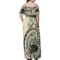 Aloha Hawaii Tapa Family Matching Off Shoulder Maxi Dress and Hawaiian Shirt Summer Green Hawaiian Ipu LT7 - Polynesian Pride